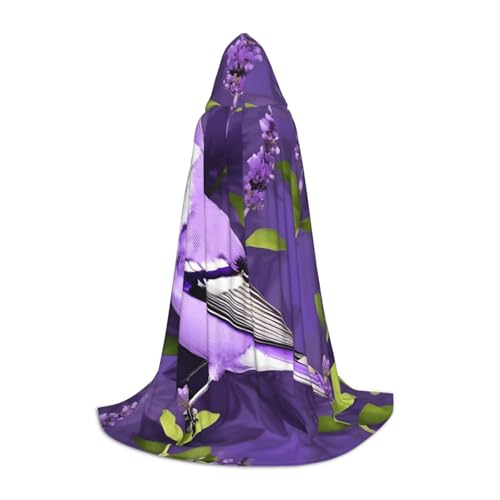 Aubnva Vogel in lila Lavendel Blumendruck Unisex Kapuzenumhang Vielfalt Halloween Cosplay Karneval bequem stilvoll Robe von Aubnva