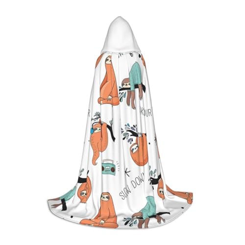 Lustiger süßer Tier-Faultier-Musik-Druck, Unisex, Kapuzenumhang, verschiedene Anlässe, Halloween, Cosplay, Karneval, bequem, stilvoll von Aubnva
