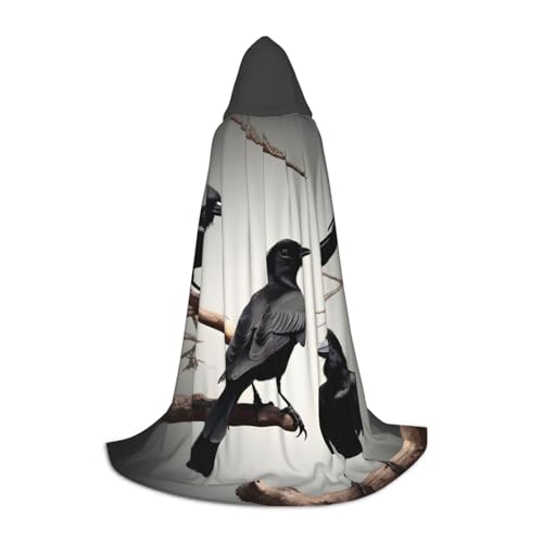 Schwarzer Crow Birds On A Branch Print Unisex Kapuzenumhang Vielfalt Halloween Cosplay Karneval Bequem Stilvoll Robe Schwarzer Crow Birds On A Branch Print Unisex Kapuzenumhang Vielfalt Halloween Cosplay Karneval Bequem Stilvoll Robe von Aubnva