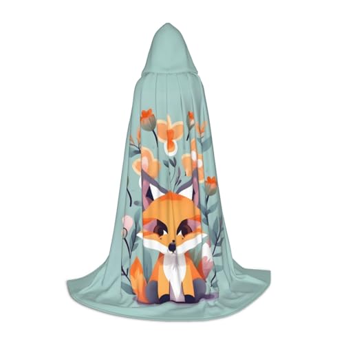 Süßer Fuchs-Blumen-Aufdruck, Unisex, Kapuzenumhang, verschiedene Anlässe, Halloween, Cosplay, Karneval, bequem, stilvoll von Aubnva
