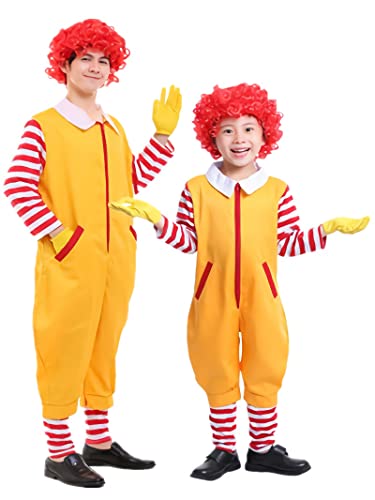 AudMsier 4PCS Clown Kostüm Kinder Gelbes Kostüm, Clown-Eltern-Kind-Kostüm,Halloween-Karneval-Cosplay Weihnachts kostüm Größe100CM von AudMsier