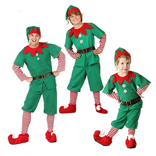 AudMsier Festliche Elfenkleidung Herren Elfenmütze Set Hemd Hosen Kleid Weihnachten Karneval Cosplay Männer und Jungen (110CM) von AudMsier