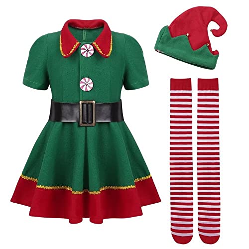 AudMsier Grüne Elfe Kostüm Weihnachten Halloween Elfe Frauen Kleid Set Kinder (100CM) von AudMsier