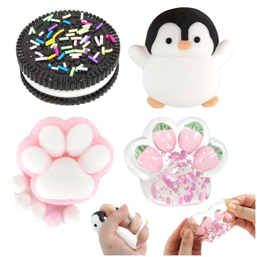Audasi 4Pcs Taba Squishy Cat Paw Penguin Squishy Pfote Stressabbau Spielzeug Kneifende Keks Simulation Keks Stressabbau Spielzeug Fufu Squishy Squeeze Toys Angstreduzierung für Kinder Erwachsene von Audasi