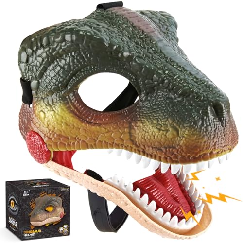Audasi Dino Maske mit Sound, Beweglichem Kiefer und Einstellbarer Größe - Realistische Dinosaurier-Maske für Halloween, Party, Maskerade, Cosplay - Geschenk für Kinder und Erwachsene von Audasi