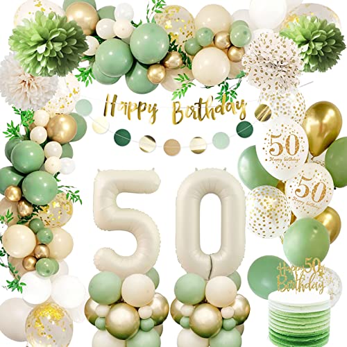 50 Geburtstag Deko Frauen,Geburtstagsdeko 50 Männer,50 Geburtstag Luftballon Grün Gold mit Happy Birthday Banner,Pompoms für Frau Mann Luftballon50 50 Geburtstag Deko Frauen,Geburtstagsdeko 50 Männer,50 Geburtstag Luftballon Grün Gold mit Happy Birthday Banner,Pompoms für Frau Mann Luftballon50 von Auezona