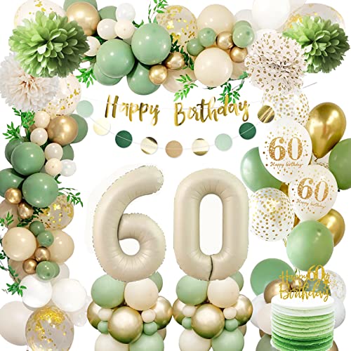 60 Geburtstag Deko Frauen,Geburtstagsdeko 60 Männer,60 Geburtstag Luftballon Grün Gold mit Happy Birthday Banner,Pompoms für Frau Mann Luftballon60 60 Geburtstag Deko Frauen,Geburtstagsdeko 60 Männer,60 Geburtstag Luftballon Grün Gold mit Happy Birthday Banner,Pompoms für Frau Mann Luftballon60 von Auezona
