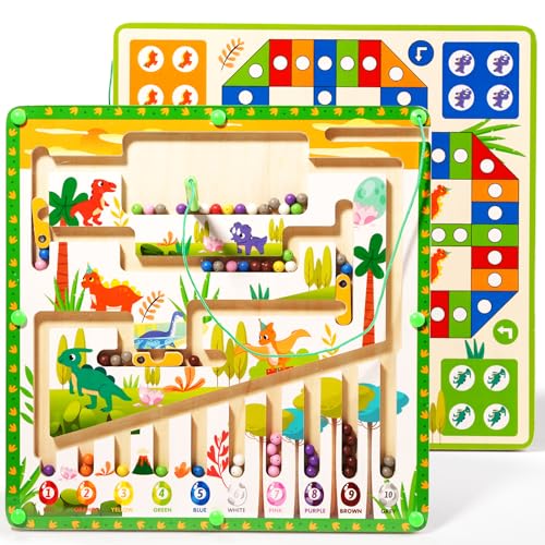 Montessori Spielzeug ab 3 4 5 6 7 8 Jahre Jungen Mädchen, 2-in-1 Holz Magnetspiel Labyrinth Fliegendes Schach Doppelseitig Kinder Spielzeug, Motorikspielzeug Sortierspiel Pädagogisches Spielzeug von Auezona