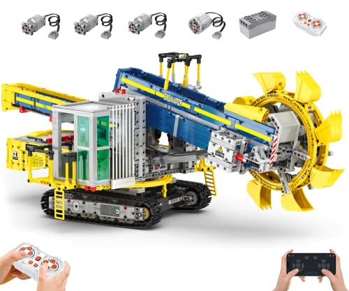 Auforua Technik Schaufelradbagger Ferngesteuert mit 4 Motoren, 3188 Teile Groß MOC Klemmbausteine Motorisierter Raupenbagger Bausatz, Technik Schaufelradbagger mit Power Functions Set von Auforua