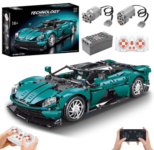 Technik Auto mit Power Functions Set, 1:10 Groß Auto Modellbausatz, 2111 Teile Klemmbausteine Auto MOC Bausatz, Kompatibel mit Technik Aston Martin von Auforua