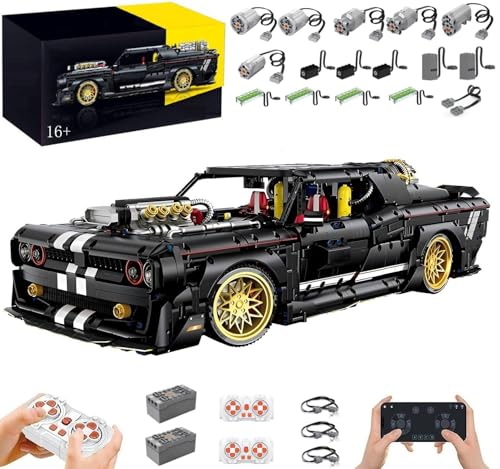 Technik Auto für Dodger Challenger, Mit Motoren Set und LED Licht, 1:8 Groß Automodell Bausatz, 3751 Teile Klemmbausteine Auto MOC Set, Kompatibel mit Dodger Technik von Auforua