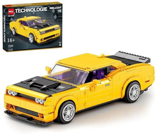 Technik Auto für Dodger Challenger SRT Hellcat, 1:12 Automodell Bausatz, 1740 Teile Klemmbausteine Auto MOC Set, Kompatibel mit Dodger Technik von Auforua
