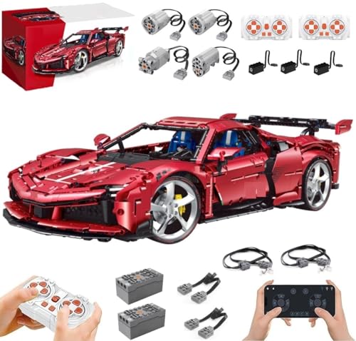 Technik Auto für Farrari SF90, Mit Motoren Set, 1:8 Groß Auto Modellbausatz, 3982 Teile Klemmbausteine Auto MOC Set, Kompatibel mit Ferrari Technic Auto von Auforua