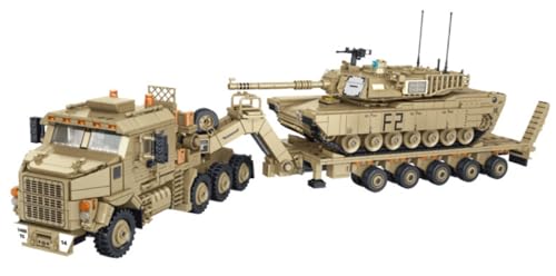 Auforua Technik Militär LKW M1070 HET mit Anhänger und Panzer Bausteine Bausatz, 3482 Teile Klemmbausteine Militärfahrzeuge Bausatz von Auforua