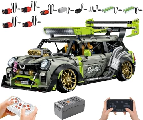 Technik Umbau Auto Mini, Mit Motoren Set und LED Licht, Sprühfunktion, 1:10 Groß Auto Modellbausatz, 2550 Teile Klemmbausteine Auto MOC Set, Technik Auto Bausteine Bausatz von Auforua