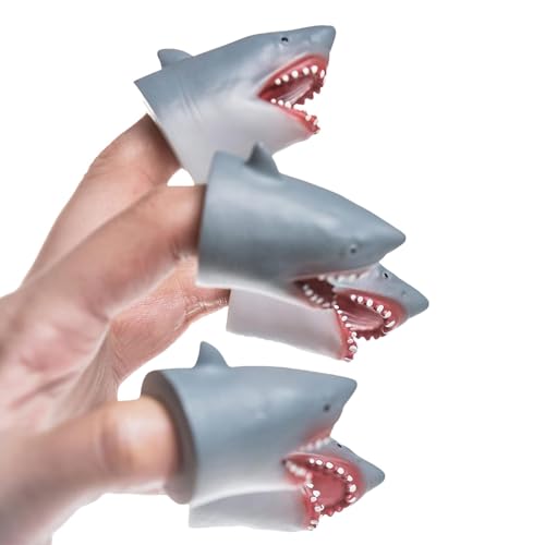 Aufquwk Fingerpuppen für Kinder,Tierpuppen für Finger - 5 Stück realistische Hai-Fingerpuppen zum Geschichtenerzählen,Interaktive Spielpuppen mit dehnbarem Spaß für Theateraufführungen und von Aufquwk