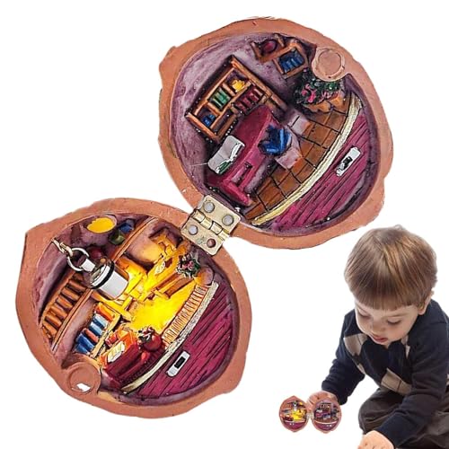 Aufquwk Miniatur-Buchladen aus Walnussschalen, Tiny World Inside Walnuts,Miniatur-DIY-Walnuss-Bibliothekshaus | Resin Nut Secret 3D-Szene, Puppenhaus-Dekoration für Kinder und Erwachsene von Aufquwk
