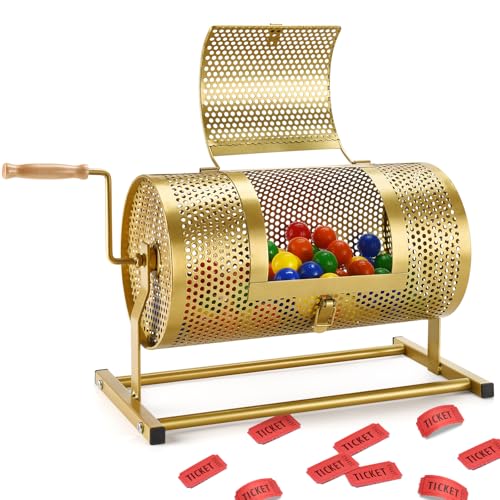AugFir Tombola-Trommel, robuster Tombola-Ticket, drehbarer Käfig mit hölzernem Design, Drehgriff, dicke Tombola-Ticketbox für Lotteriespiele, Bingo, Tombola-Bälle von AugFir