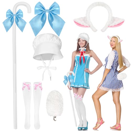 6 Stück Halloween Schäferin Kostüm Damen Lamm Kostüm Zubehör enthalten weiße Motorhaube weiße Strümpfe Gehstock hellblaue Schleife Schafohren Stirnband Schwanz für Halloween Cosplay Party Frauen Dress 6 Stück Halloween Schäferin Kostüm Damen Lamm Kostüm Zubehör enthalten weiße Motorhaube weiße Strümpfe Gehstock hellblaue Schleife Schafohren Stirnband Schwanz für Halloween Cosplay Party Frauen Dress von Augacage