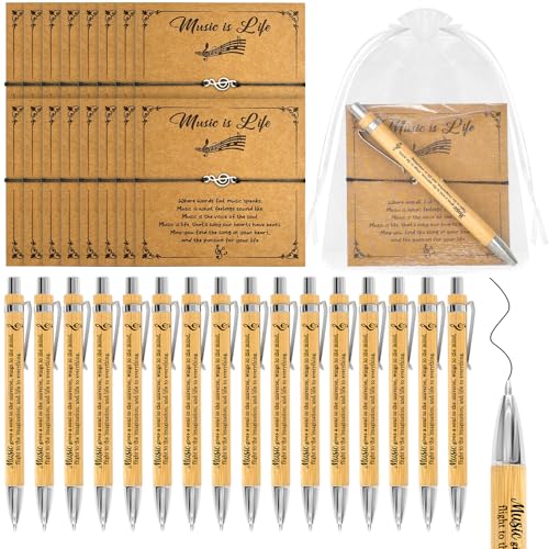 72 Stück Musik-Themen-Geschenke, Großpackung enthält 24 Musik-Kugelschreiber, 24 Musiknoten-Armbänder mit Grußkarten, 24 Organza-Beutel für Musikliebhaber, Armbänder, Abschlussfeier, Lehrer, Freunde von Augacage