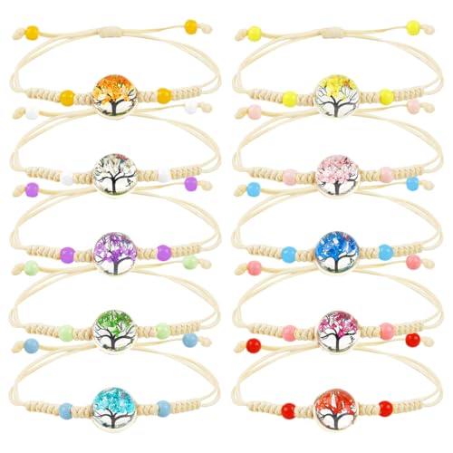 10 Stücke Armband Geflochten, Freundschaftsarmbänder für Mädchen, Geflochten Freundschaft Armbänder, Baum des Lebens Gewebte Armbänder, Verstellbare Armband Kinder für Geburtstag Mitgebsel Mädchen von Augesak