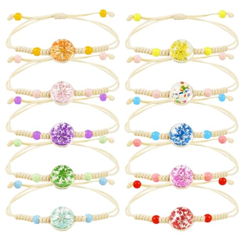 10 Stücke Armband Geflochten, Freundschaftsarmbänder für Mädchen, Geflochten Freundschaft Armbänder, Bunte Blumen Gewebte Armbänder, Verstellbare Armband Kinder für Geburtstag Mitgebsel Mädchen von Augesak