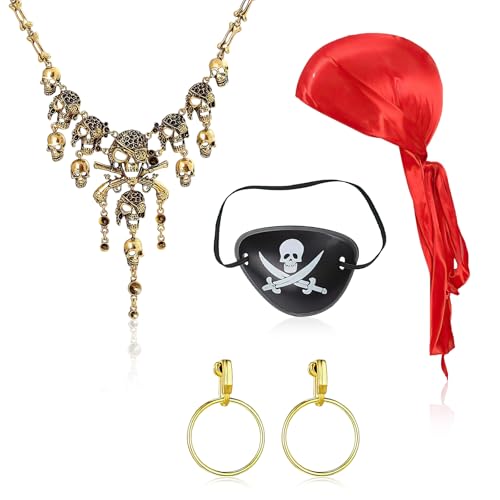 4 Stück Piraten Accessoires Damen, Piraten Kostüm Zubehör Set, Vintage Piratenkostüm Damen Accessoires, Piraten Kopftuch, Augenklappe Pirat, Piraten Halskette, Dress Up Set für Karneval Halloween 4 Stück Piraten Accessoires Damen, Piraten Kostüm Zubehör Set, Vintage Piratenkostüm Damen Accessoires, Piraten Kopftuch, Augenklappe Pirat, Piraten Halskette, Dress Up Set für Karneval Halloween von Augesak
