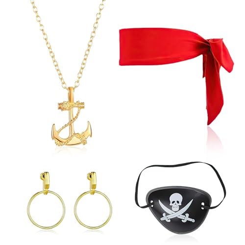 4 Stück Piraten Kostüm Zubehör Set, Piraten Accessoires Damen Herren, Vintage Piratenkostüm Accessoires, Piraten Zubehör Erwachsene, Augenklappe Pirat, Kopftuch, Dress Up Set für Karneval Halloween 4 Stück Piraten Kostüm Zubehör Set, Piraten Accessoires Damen Herren, Vintage Piratenkostüm Accessoires, Piraten Zubehör Erwachsene, Augenklappe Pirat, Kopftuch, Dress Up Set für Karneval Halloween von Augesak
