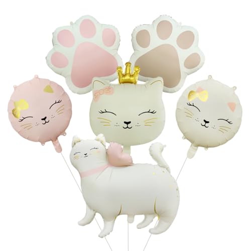 6 Stück Katzen Deko Luftballons, Katze Folienballons, XXL Luftballon Tiere Ballons Katze, Katzen Geburtstag Party Deko Mädchen von Augesak
