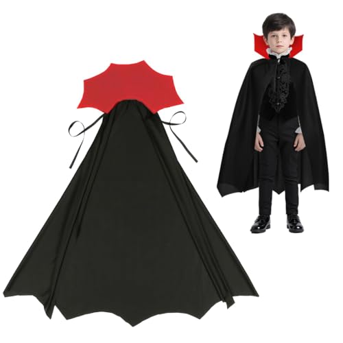 Augesak Halloween Vampir Kostüm Kinder Mit Stehkragen,Dracula Kostüm Kinder Jungen-Vampir Umhang Schwarz Rot,Vampirkostüm Junge Mädchen,für Halloween und Karnevalsrollenspiele A von Augesak