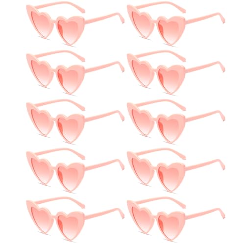 Augesak Retro Herz Sonnenbrille,10 Stück Herzförmige Party Brillen,Sonnenbrille Hochzeit,JGA Sonnenbrille Frauen,Rosa Herzbrille für Party,Halloween,Weihnachten, Hochzeit von Augesak