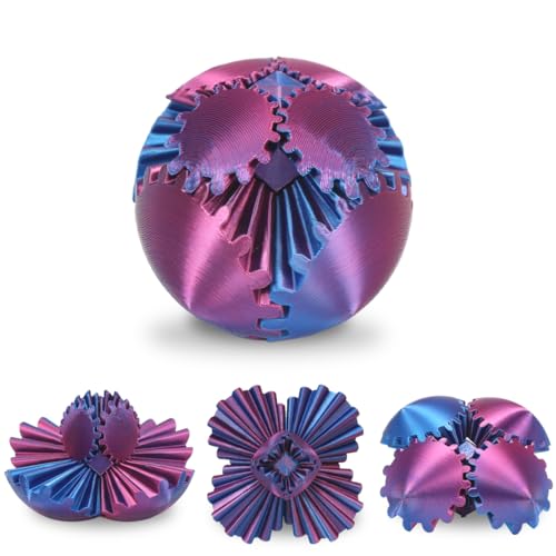 Gear Ball 3D Gedruckter,Fidget Stressball Kinder Erwachsene,Anti Stress Spielzeug,3D Bunt Rotierende Zahnradkugel,Geschenk für Kinder,zum Stressabbau im Büro(Blau-Lila,Kugeldurchmesser:6.5cm) von Augesak