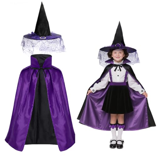 Halloween Hexenkostüm Kinder,Halloween Kostüm Kinder Hexenhut Mädchen,Hexenumhang Kind-Zweifarbig Innen Außen Tragbar,Witch Costume Kids für Halloween und Karneval Cosplay Fasching Mottoparty A Halloween Hexenkostüm Kinder,Halloween Kostüm Kinder Hexenhut Mädchen,Hexenumhang Kind-Zweifarbig Innen Außen Tragbar,Witch Costume Kids für Halloween und Karneval Cosplay Fasching Mottoparty A von Augesak