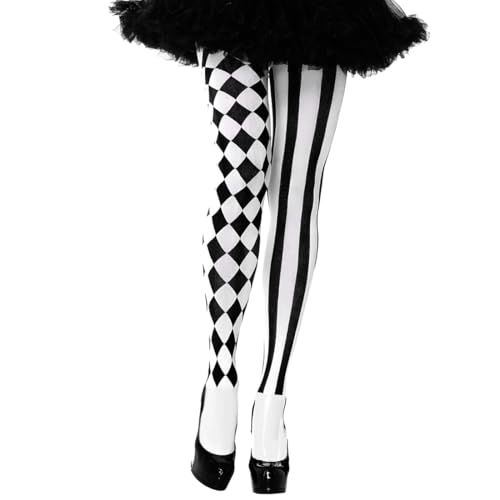 Harlekin Strumpfhose, Schwarz Weiß Damen Strumpfhose, Gestreift und Karomuster Zirkusstrumpfhosen, Overknees Strümpfe Zirkus Clownstrümpfe für Fasching Karneval Mottoparty Cosplay Harlekin Strumpfhose, Schwarz Weiß Damen Strumpfhose, Gestreift und Karomuster Zirkusstrumpfhosen, Overknees Strümpfe Zirkus Clownstrümpfe für Fasching Karneval Mottoparty Cosplay von Augesak