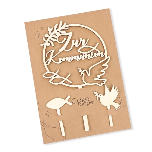 Tortendeko Kommunion Holz, Cake Topper Zur Kommunion, Taube Fisch Kuchen Deko Kommunion Torten Topper, Tortendeko Taufe Mädchen Junge Erstkommunion Torte Deko von Augesak
