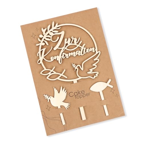 Tortendeko Konfirmation Holz, Cake Topper Zur Konfirmation, Taube Fisch Kuchen Deko Konfirmation Torten Topper, Tortendeko Taufe Mädchen Junge Konfirmation Torte Deko von Augesak