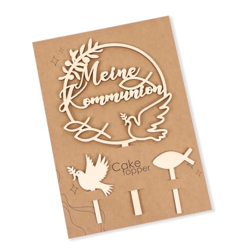Tortendeko Kommunion Holz, Cake Topper Meine Kommunion, Taube Fisch Kuchen Deko Kommunion Torten Topper, Tortendeko Taufe Mädchen Junge Erstkommunion Torte Deko von Augesak