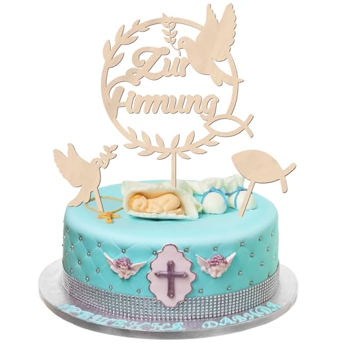 Cake Topper Firmung, Tortendeko Firmung, Taube Fisch Kuchen Deko Firmung, Zur Firmung Tortendeko Holz Torten Topper Firmung, Tortendeko Firmung Mädchen Junge Geschenke Konfirmation Torte Deko von Augesak