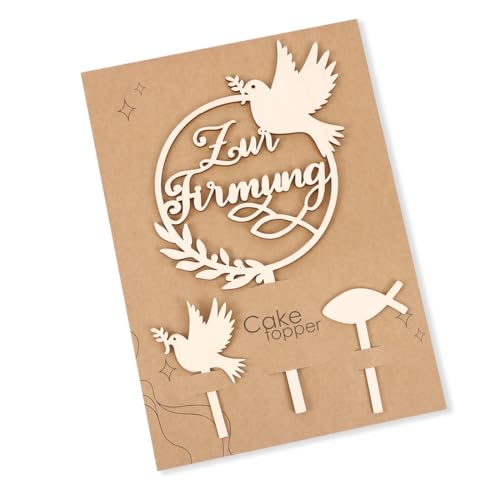 Tortendeko Firmung Holz, Cake Topper Zur Firmung, Tortendeko Firmung Mädchen Junge, Taube Fisch Torten Topper Firmung Tortendeko, Kuchen Deko Firmung Tortenstecker Kuchendeko von Augesak