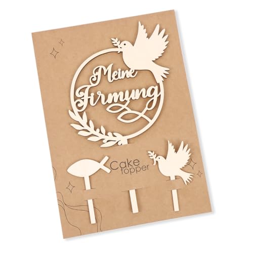 Tortendeko Firmung Holz, Cake Topper Meine Firmung, Tortendeko Firmung Mädchen Junge, Taube Fisch Torten Topper Meine Firmung Tortendeko, Kuchen Deko Firmung Tortenstecker Kuchendeko von Augesak
