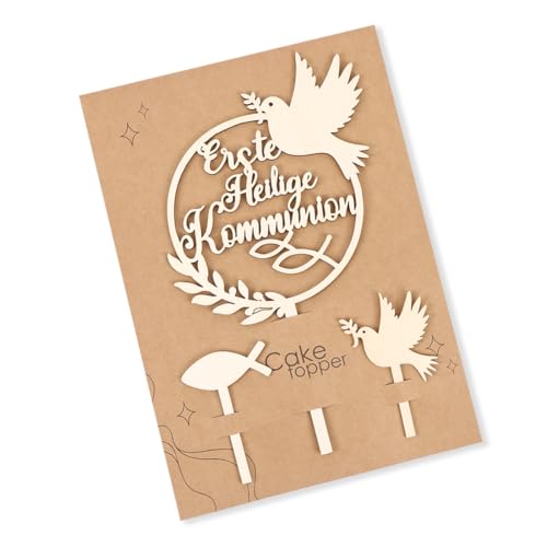 Kommunion Tortendeko, Erste Heilige Kommunion Cake Topper, Erstkommunion Tortendeko, Holz Torten Topper Kommunion, Taube Fisch Kuchen Deko Erstkommunion Deko Torte für Junge Mädchen von Augesak