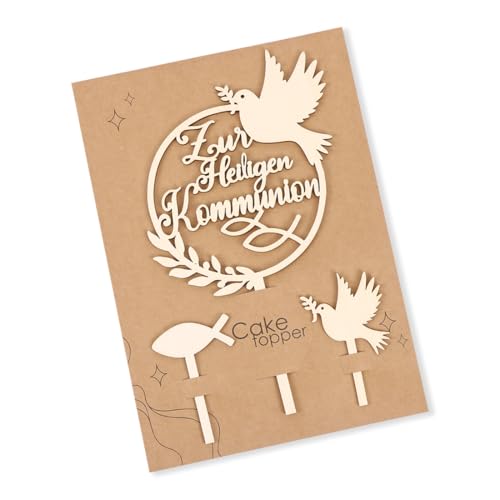 Kommunion Tortendeko, Zur Heilige Kommunion Cake Topper, Erstkommunion Tortendeko, Holz Torten Topper Kommunion, Taube Fisch Kuchen Deko Erstkommunion Deko Torte für Junge Mädchen von Augesak