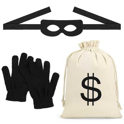 Panzerknacker Kostüm Accessoire, Panzerknacker Maske + Dollar Geldsack+ Handschuhe, Cosplay Bandit Räuber Dieb Einbrecher Bankräuber Kostüm Zubehör für Erwachsene Kinder zum Karneval Fasching Panzerknacker Kostüm Accessoire, Panzerknacker Maske + Dollar Geldsack+ Handschuhe, Cosplay Bandit Räuber Dieb Einbrecher Bankräuber Kostüm Zubehör für Erwachsene Kinder zum Karneval Fasching von Augesak