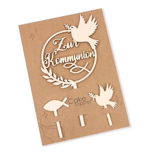 Tortendeko Kommunion Holz, Cake Topper Zur Kommunion, Taube Fisch Kuchen Deko Kommunion Torten Topper, Tortendeko Kommunion Mädchen Junge Erstkommunion Torte Deko von Augesak