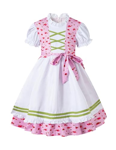 Auggle Oktoberfest-Kostüm für Mädchen, deutsches Dirndlkleid, Kinder, Biermädchen, Cosplay, Outfits (Rosa, 5–6 Jahre) von Auggle