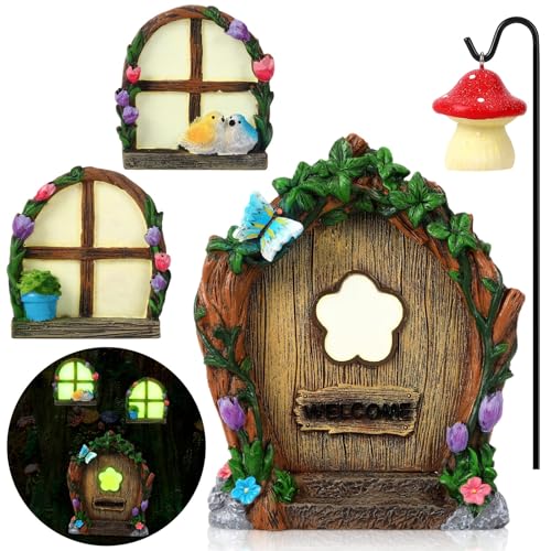 Augshy 4 Stück Feentürfenster und Laterne für Bäume, leuchten im Dunkeln, Feentüren für Bäume im Freien, für Zimmer, Zwerg, Innenhöfe, Rasen, Gartendekorationen Augshy 4 Stück Feentürfenster und Laterne für Bäume, leuchten im Dunkeln, Feentüren für Bäume im Freien, für Zimmer, Zwerg, Innenhöfe, Rasen, Gartendekorationen von Augshy