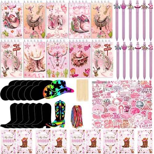 98-teiliges rosafarbenes Cowgirl-Schreibwaren-Party-Set mit Mini-Notizbüchern, Kugelschreibern, DIY-Kratzpapier-Aufklebern und Geschenktüten für Western-Cowgirl-Themen, Geburtstagsparty, Gastgeschenke 98-teiliges rosafarbenes Cowgirl-Schreibwaren-Party-Set mit Mini-Notizbüchern, Kugelschreibern, DIY-Kratzpapier-Aufklebern und Geschenktüten für Western-Cowgirl-Themen, Geburtstagsparty, Gastgeschenke von Augweyang