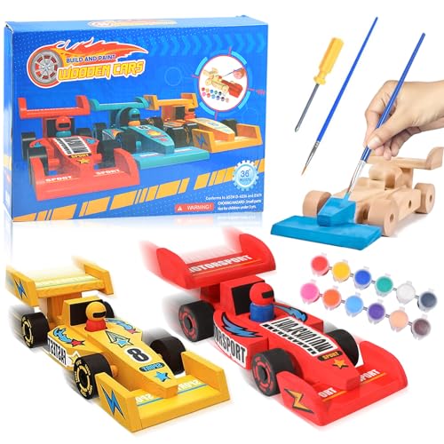 Auirshiky 3 Stück Rennauto Bausatz Kinder Holz,Bastelset Jungen,Kinder Autos Bastelset zum Bemalen,DIY Handwerk Basteln Spielzeug Geschenk für Jungen und Mädchen ab 5 6 7 8 9 10 Jahre von Auirshiky