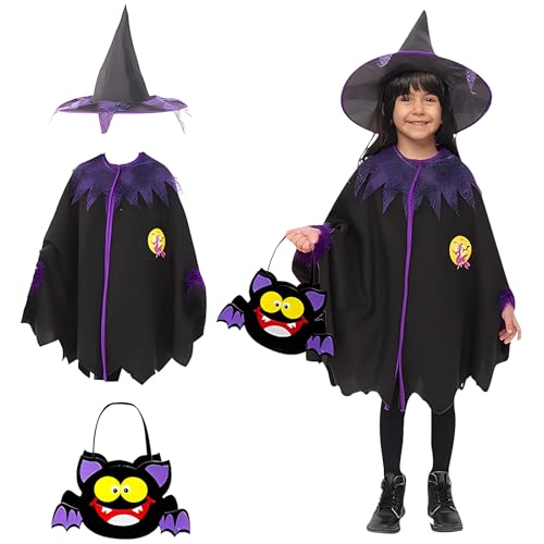 Auirshiky Halloween Fledermaus Umhang mit Hut, Halloween Umhang Kinder, Halloween Kostüm Kinder Fledermaus mit Candy Bag, für Mädchen Junge Halloween Karneval Fasching Cosplay, 3-10 Jahre Auirshiky Halloween Fledermaus Umhang mit Hut, Halloween Umhang Kinder, Halloween Kostüm Kinder Fledermaus mit Candy Bag, für Mädchen Junge Halloween Karneval Fasching Cosplay, 3-10 Jahre von Auirshiky