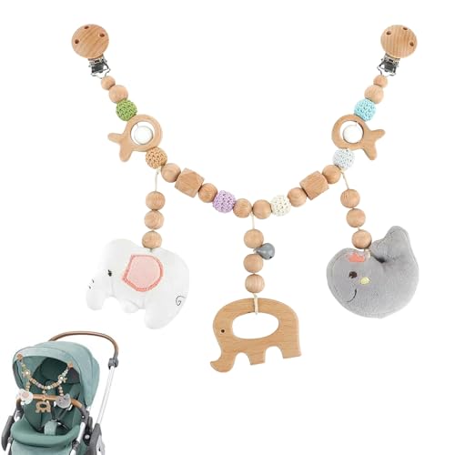 Auirshiky Kinderwagenkette aus Holz für Babys, Baby Wagenkette mit Plüschelelefant, Niedliche Tierform Kinderwagenspielzeug für Mädchen Junge, Babyschale Spielzeug für Babygeschenke zur Geburt Auirshiky Kinderwagenkette aus Holz für Babys, Baby Wagenkette mit Plüschelelefant, Niedliche Tierform Kinderwagenspielzeug für Mädchen Junge, Babyschale Spielzeug für Babygeschenke zur Geburt von Auirshiky